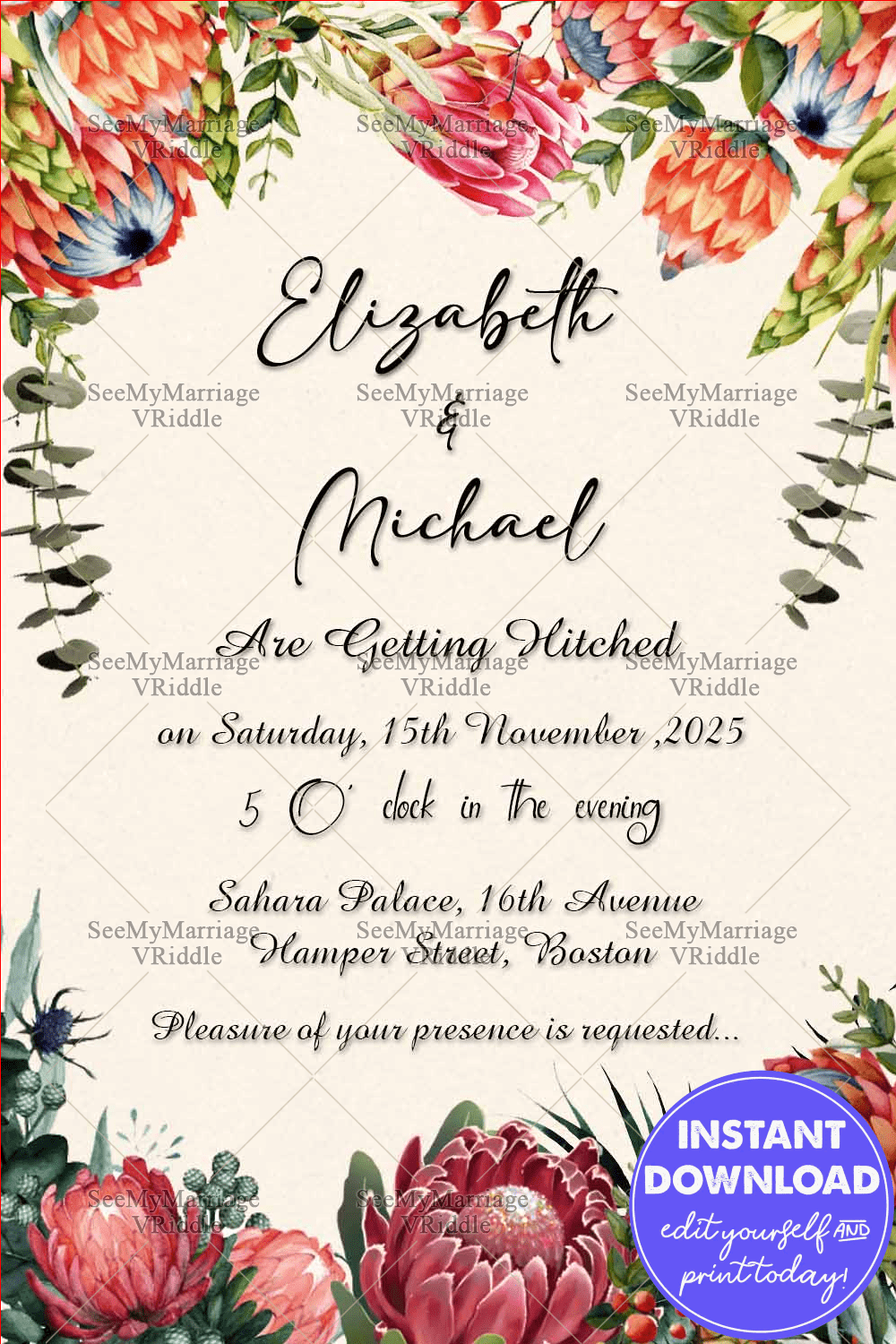 Wedding Fall Cream Theme Australian Wedding Card With Protea Wild Florals