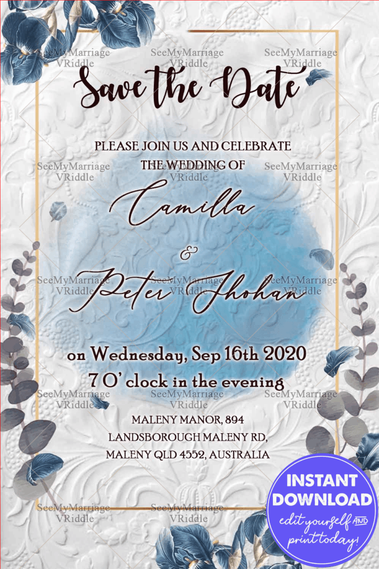 Wedding Save The Date Card With Oil Paint, Pattern Designs