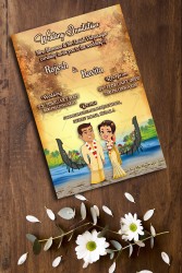 traditional malayalam theme, kerala wedding card, malayalam wedding card