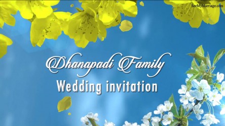 wedding invitation video, blue theme wedding video, floral theme wedding invitation video