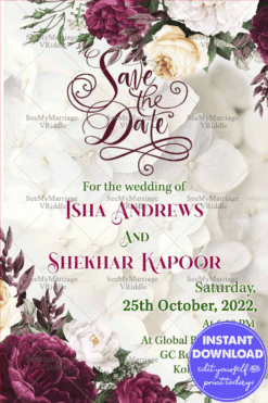 Burgundy Floral Save The Date Card