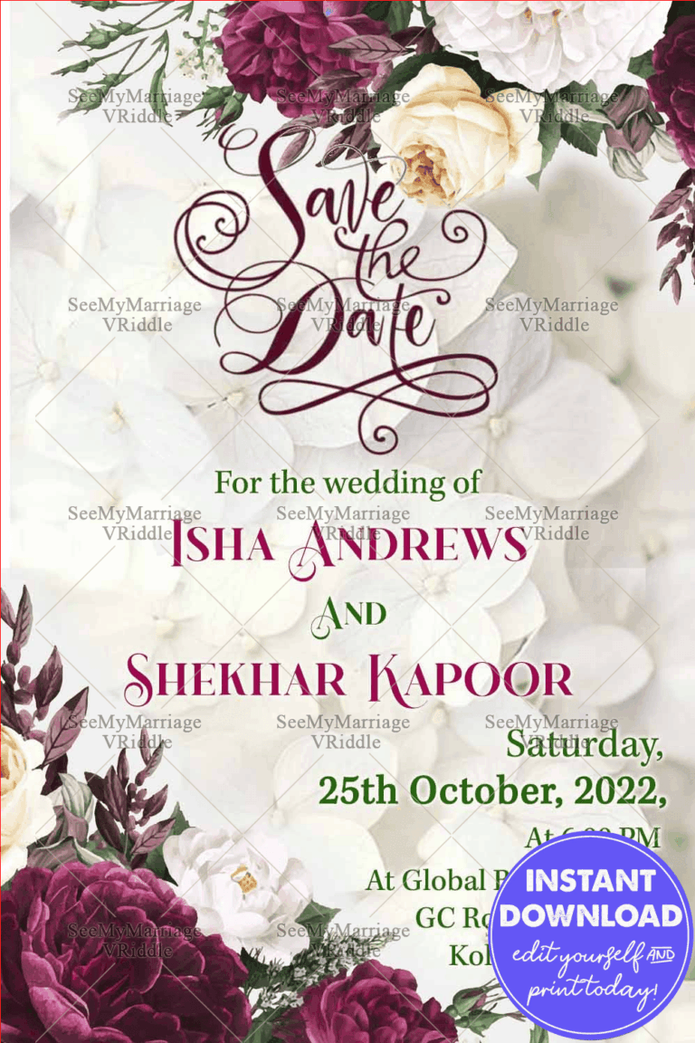 Burgundy Floral Save The Date Card