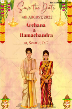 Orange Theme Telugu Style Wedding Invitation Card