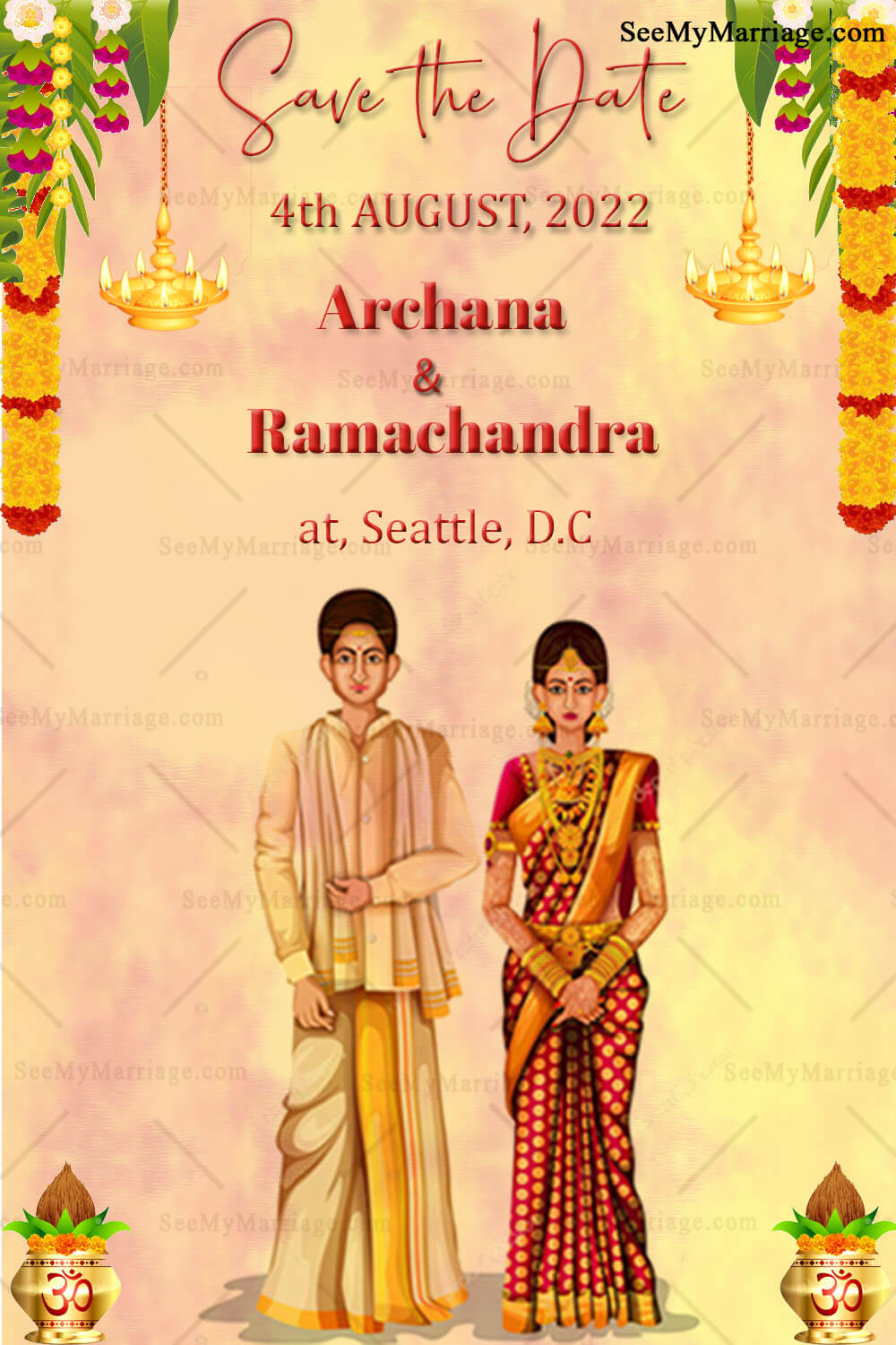 Orange Theme Telugu Wedding Invitation Card
