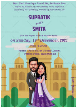 Taj Mahal Theme Caricature Wedding Card
