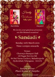 Traditional Half Saree Invitation With Red Background