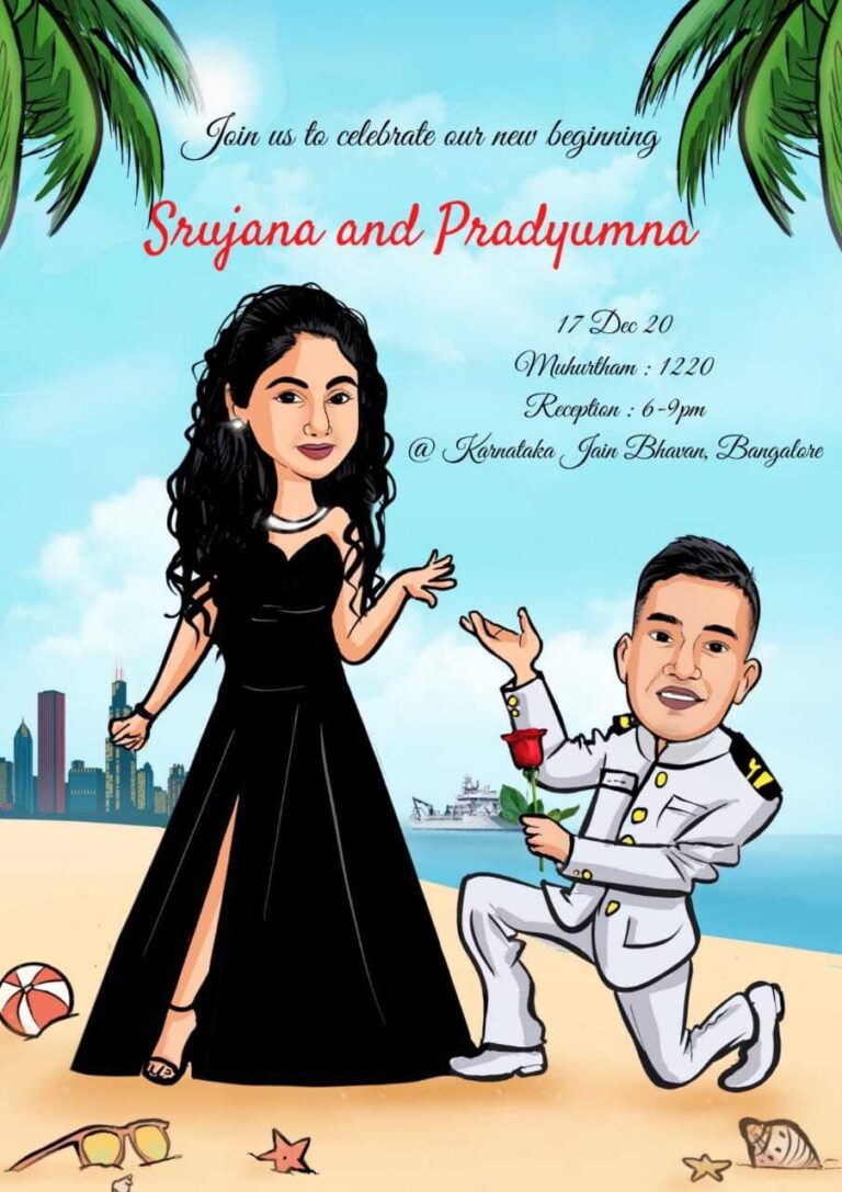 The Brides Captain Destination Wedding Save The Date Card With Couple Caricatures