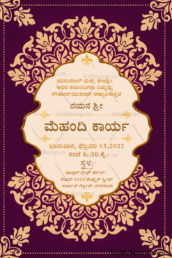 Traditional Mehandi Kannada Invitation Card With Purple Theme
