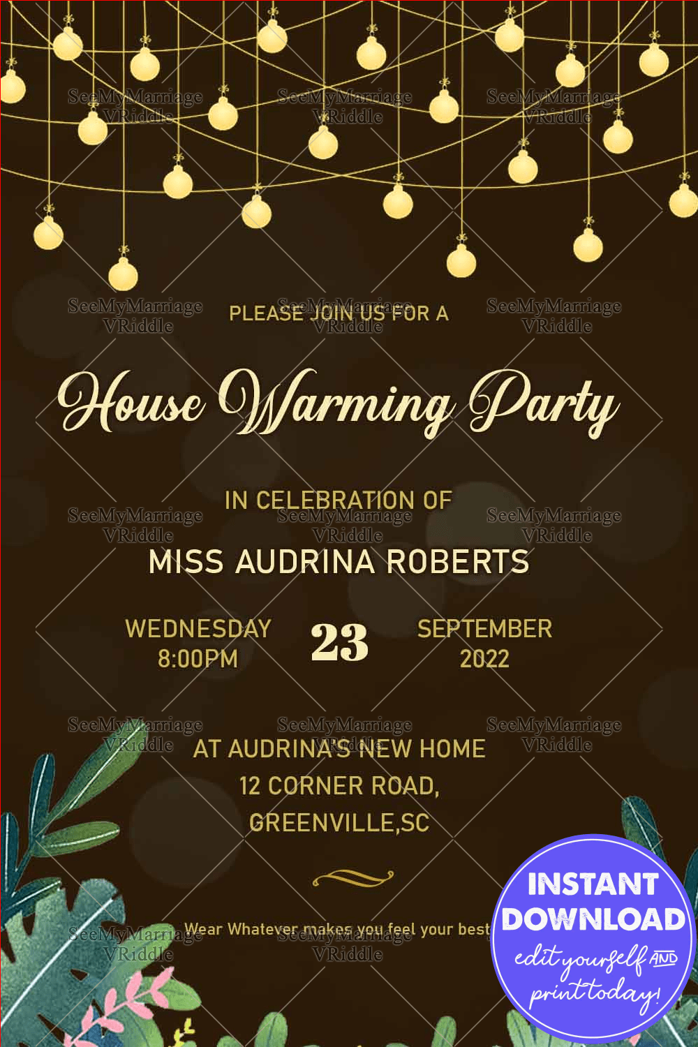 Sparkling String Lights Housewarming Invitation Card