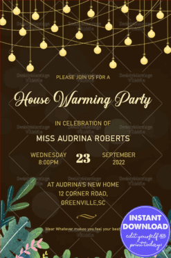 Sparkling String Lights Housewarming Invitation Card