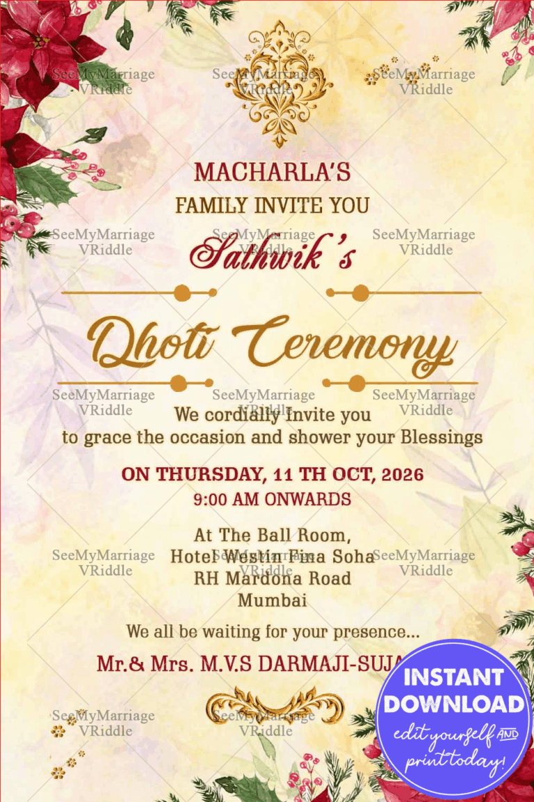 Traditional Dhoti Ceremony Invitation Card In Cream Theme