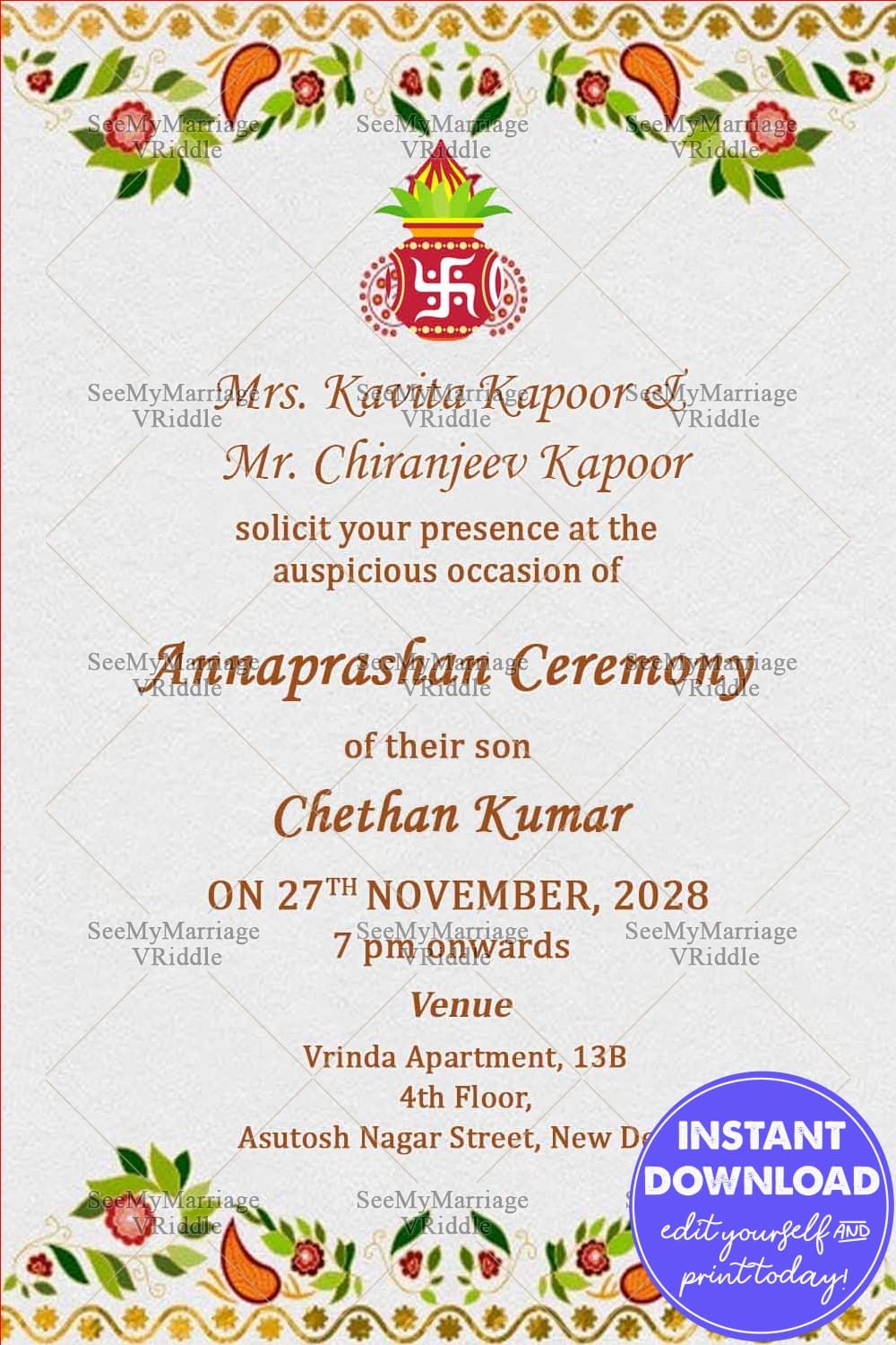 Mangal Kalash Hindu Annaprasan Invitation Card