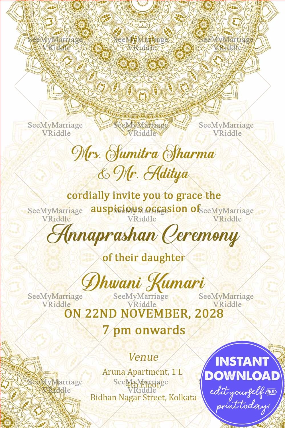 Mandala Theme Simple Annaprasan Card