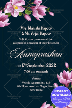 Beautiful Flower Bokeh Annaprasan Invitation Card