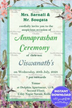 Bird And Leaf Theme Annaprasan Invitation Card
