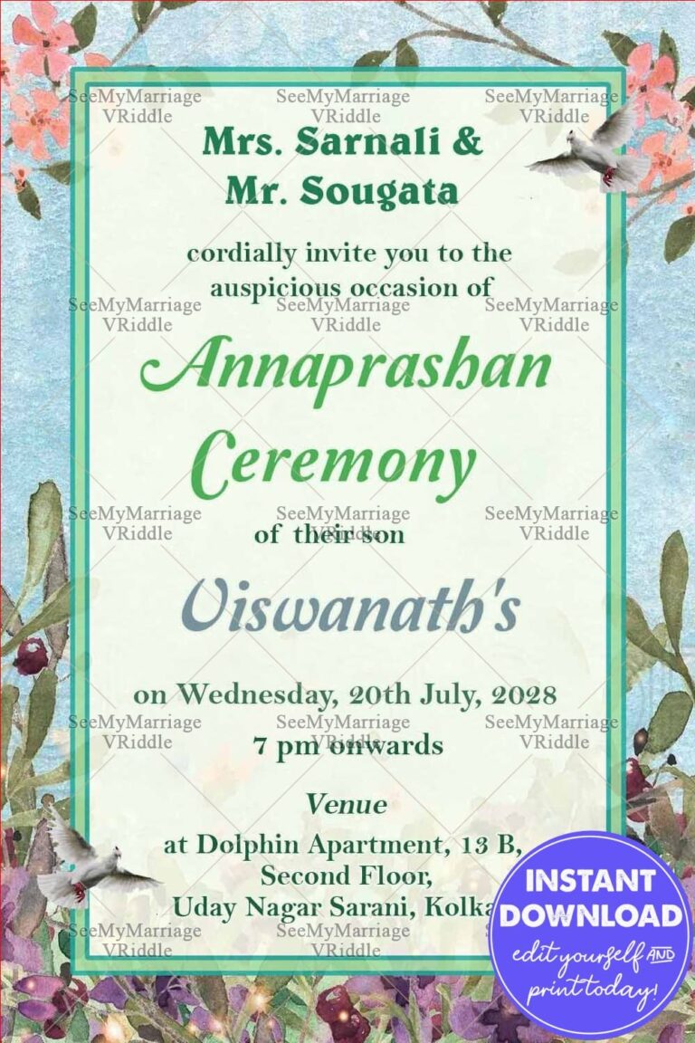 Bird And Leaf Theme Annaprasan Invitation Card