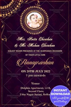 Blue Mandala Theme Annaprasan Invitation Card