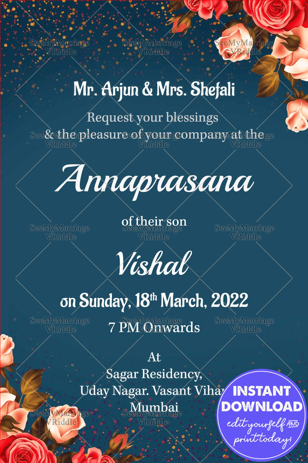 Blue Theme Annaprasan Invitation Card