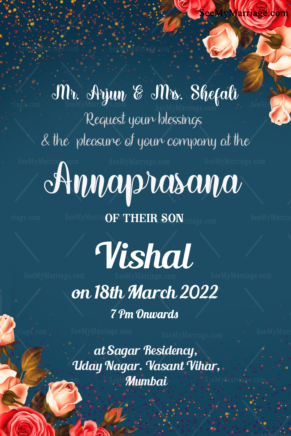 Blue Theme Annaprasan Invitation Card