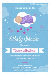 Light Sky Blue Theme Baby Shower Invitation Card With Cute Love Symbols