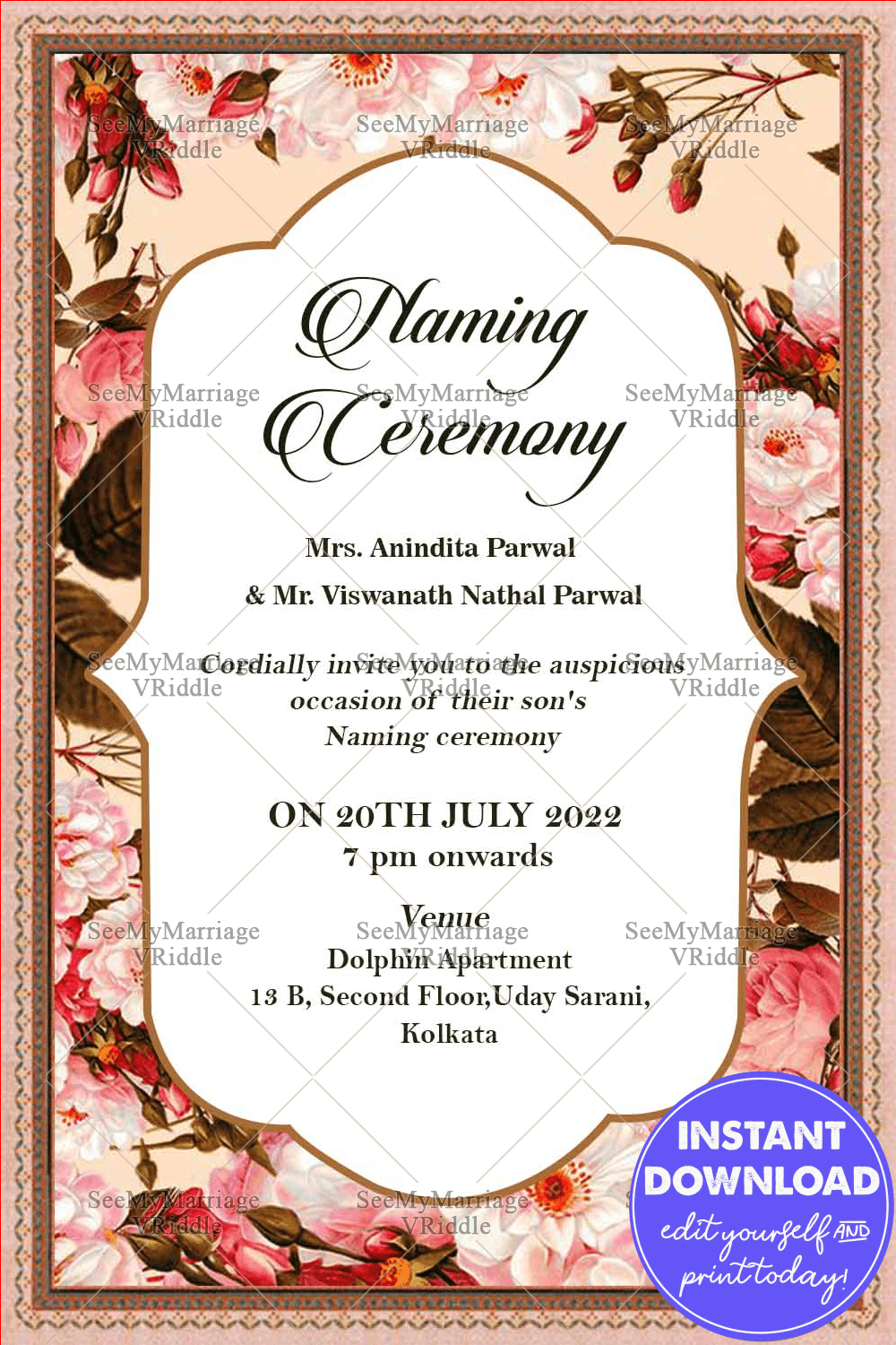 Colorful Boarder Naming Ceremony Invitation Card