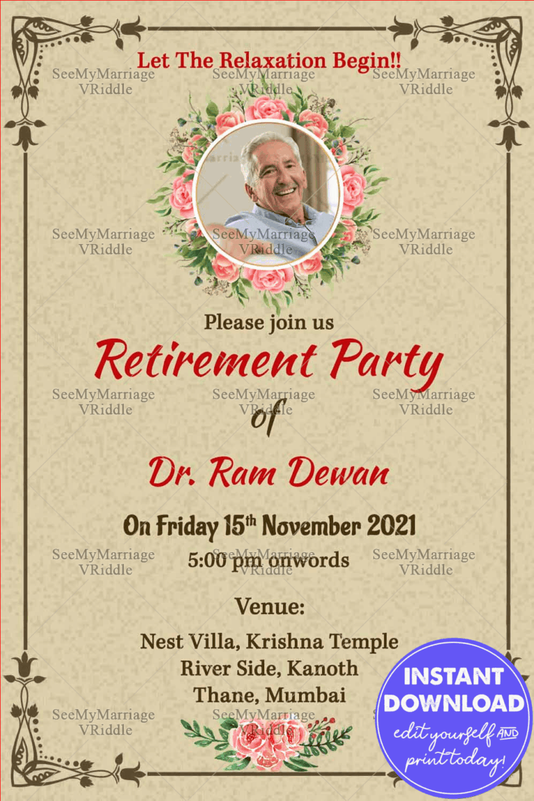 Cream And Rose Floral Theme Retirement Invitation Card