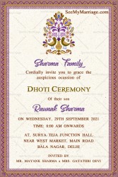 Cream And Violet Theme Dhoti Ceremony Card