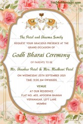 Cream And Orange Rose Floral Theme Godh Bharai Invitation Card