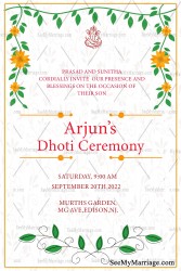 Simple Floral Dhoti Ceremony Invitation Card