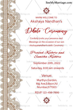 Printable Simple Dhoti Invitation Card