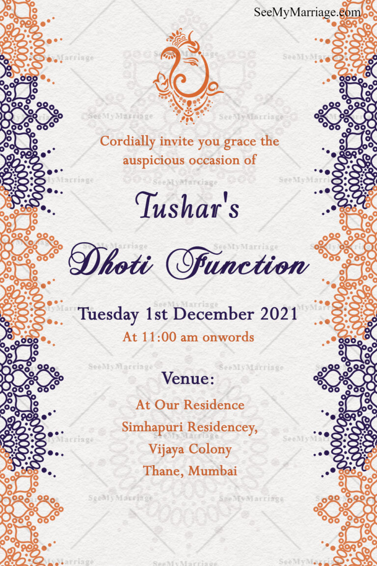 Mandala Design With Cream Background Dhoti Ceremony Invitation Card