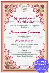 Elegant Floral Frame Theme First Rice Eating Ceremony Invitation Card