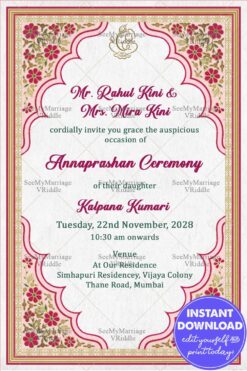 Elegant Floral Frame Theme First Rice Eating Ceremony Invitation Card