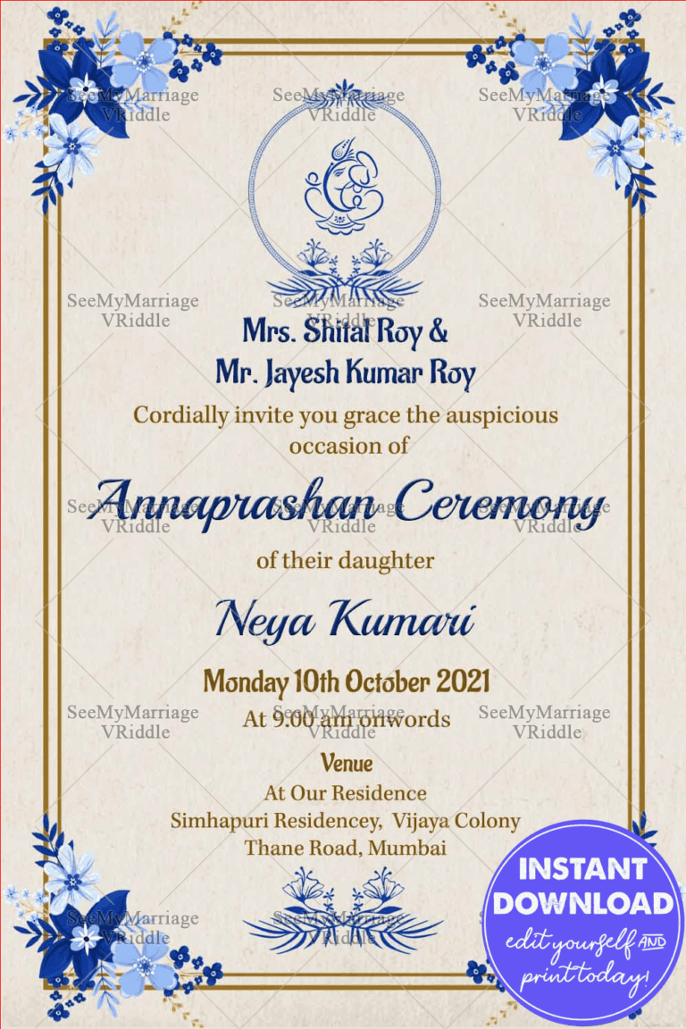 Elegant Floral Frame Theme First Rice Eating Ceremony Invitation Card (copy)