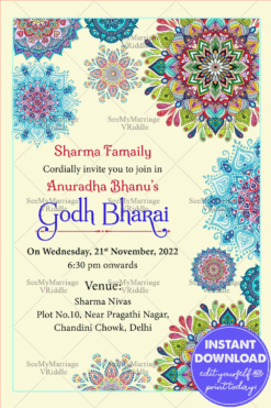 Elegant Floral Godh Bharai Invitation Ecard | ID: ec_11571
