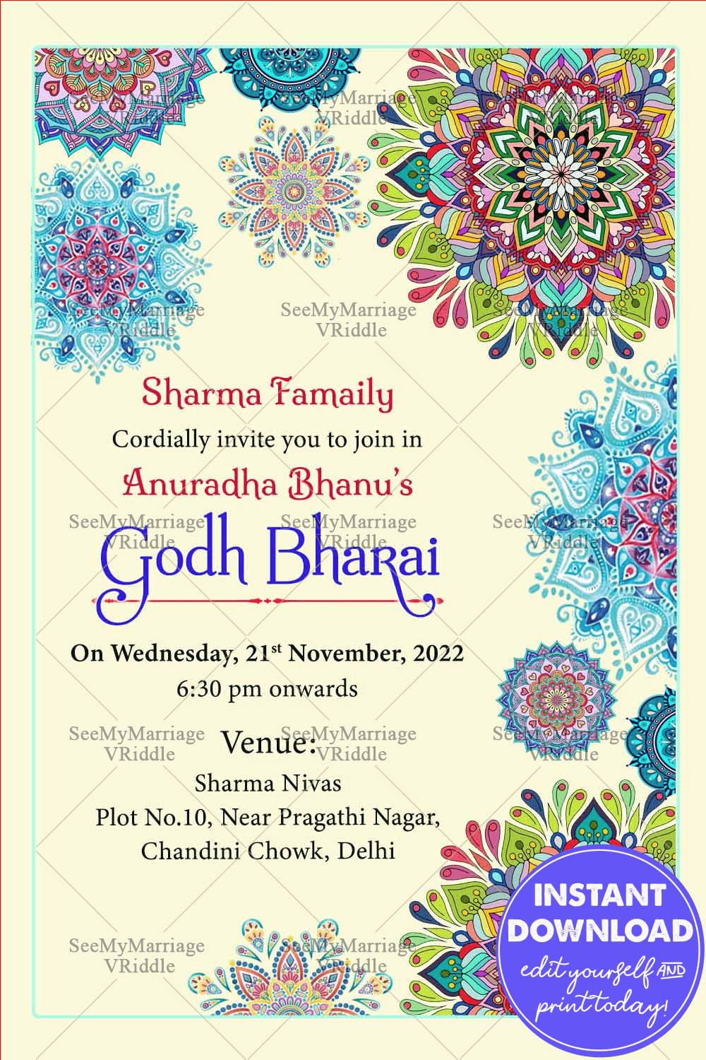 Elegant Floral Godh Bharai Invitation Ecard