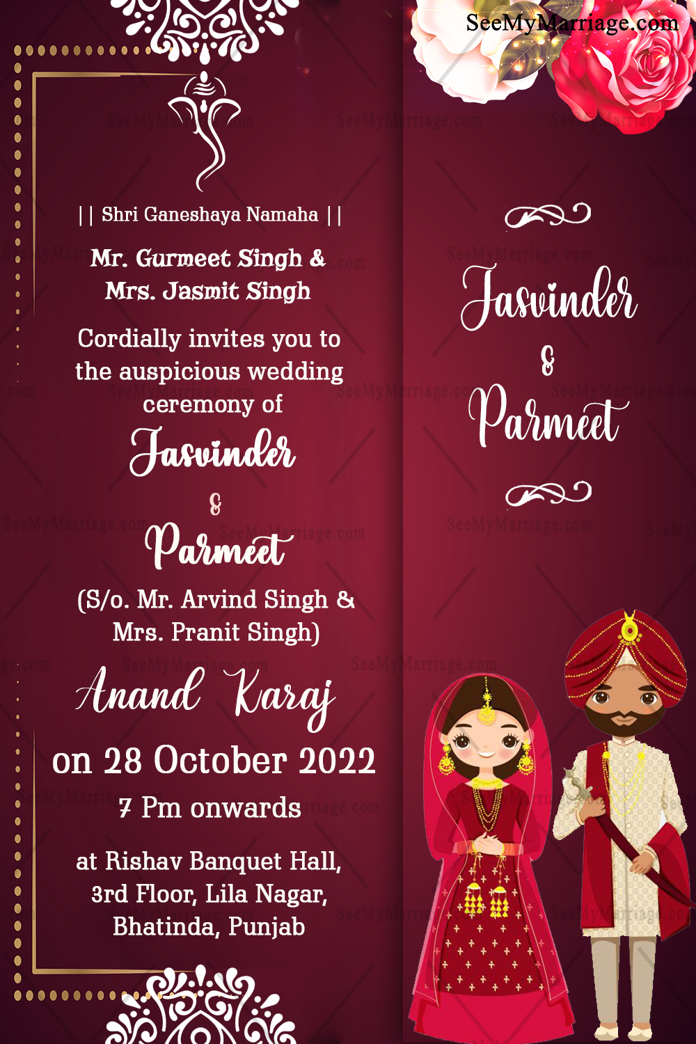 Elegant Punjabi Wedding Invitation Card