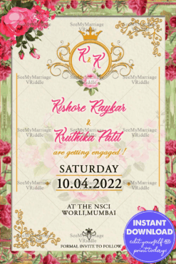 Floral Flowers Engagement Invitation Card With Pink & Cream Theme