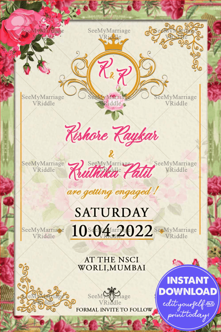 Floral Flowers Engagement Invitation Card With Pink & Cream Theme