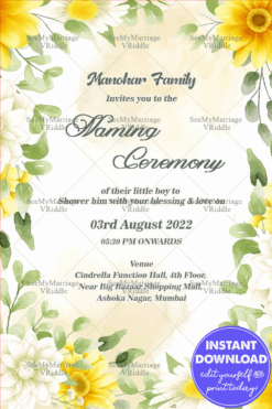 Garden Flower Theme Naming Ceremony Invitation Card