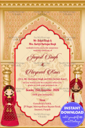 Golden Arch Theme Traditional Punjabi Wedding Invitation Card