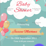 Green Theme Baby Shower Invitation Card Decorated With Rainbow And Umbrella
