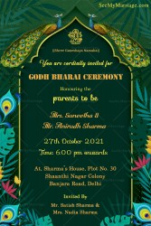 Vintage Green Peacock Theme Godh Bharai Invitation Card