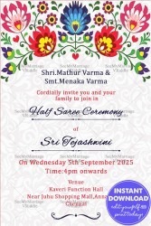 Halfsaree Invitation Card With Floral Design Theme