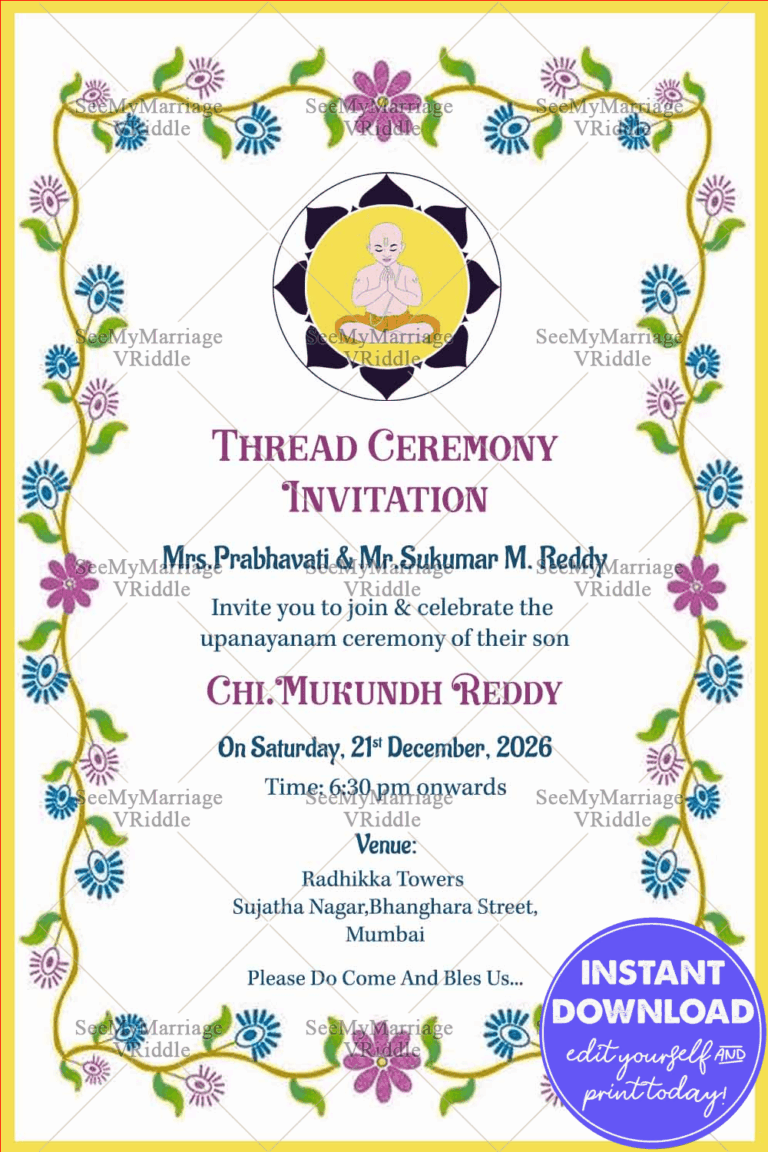 Hindu Thread Ceremony Invitation Card With White Theme