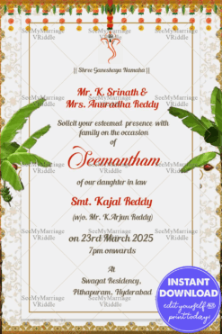 Hindu Traditional Border Theme Seemantham Invitation Card