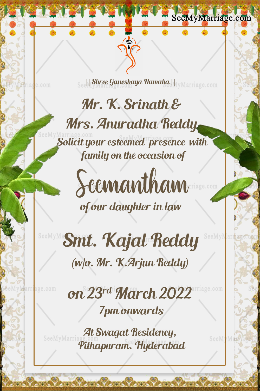 Hindu Traditional Border Theme Seemantham Invitation Card