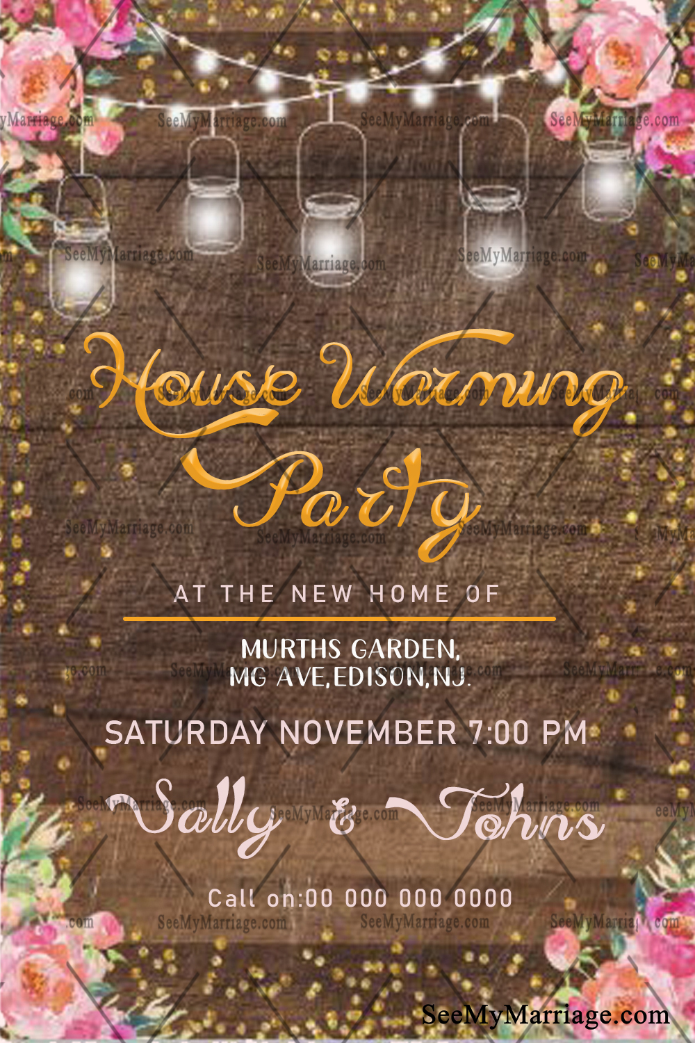 Lanterns & Floral Theme Housewarming Invitation Card