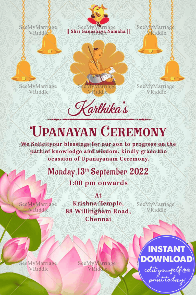 Lotus Theme Upnayanam Invitation Card