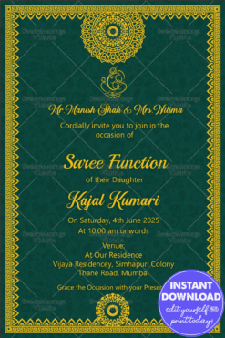 Mandala Boarder Theme Half Saree Invitation Card